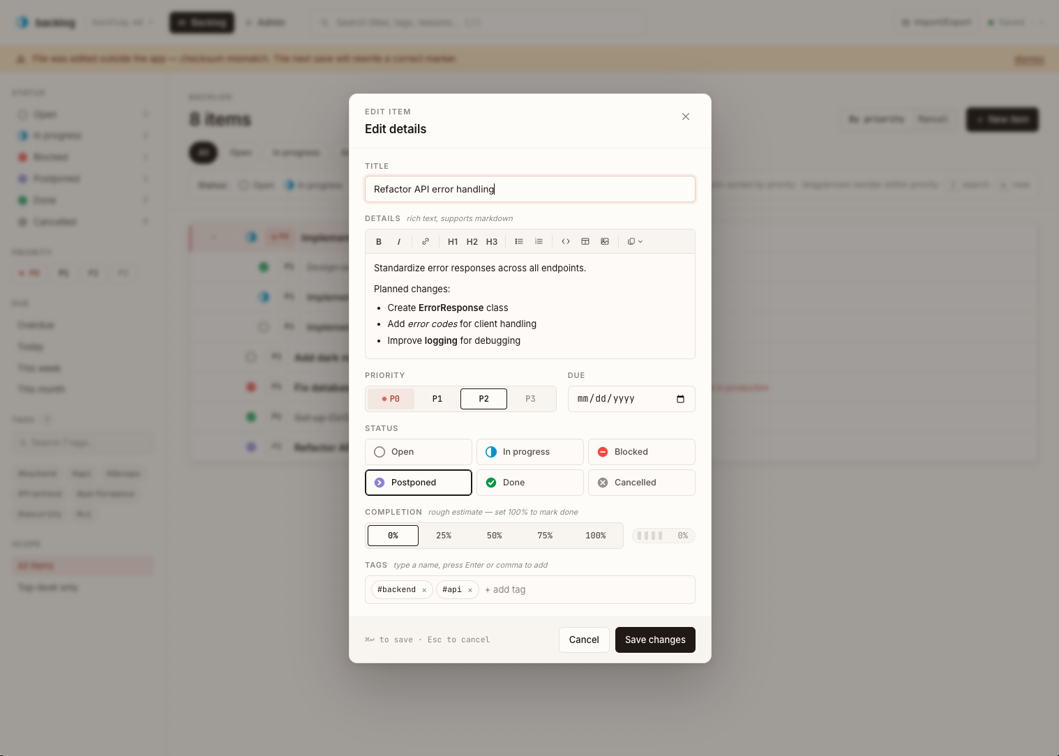 Edit existing task