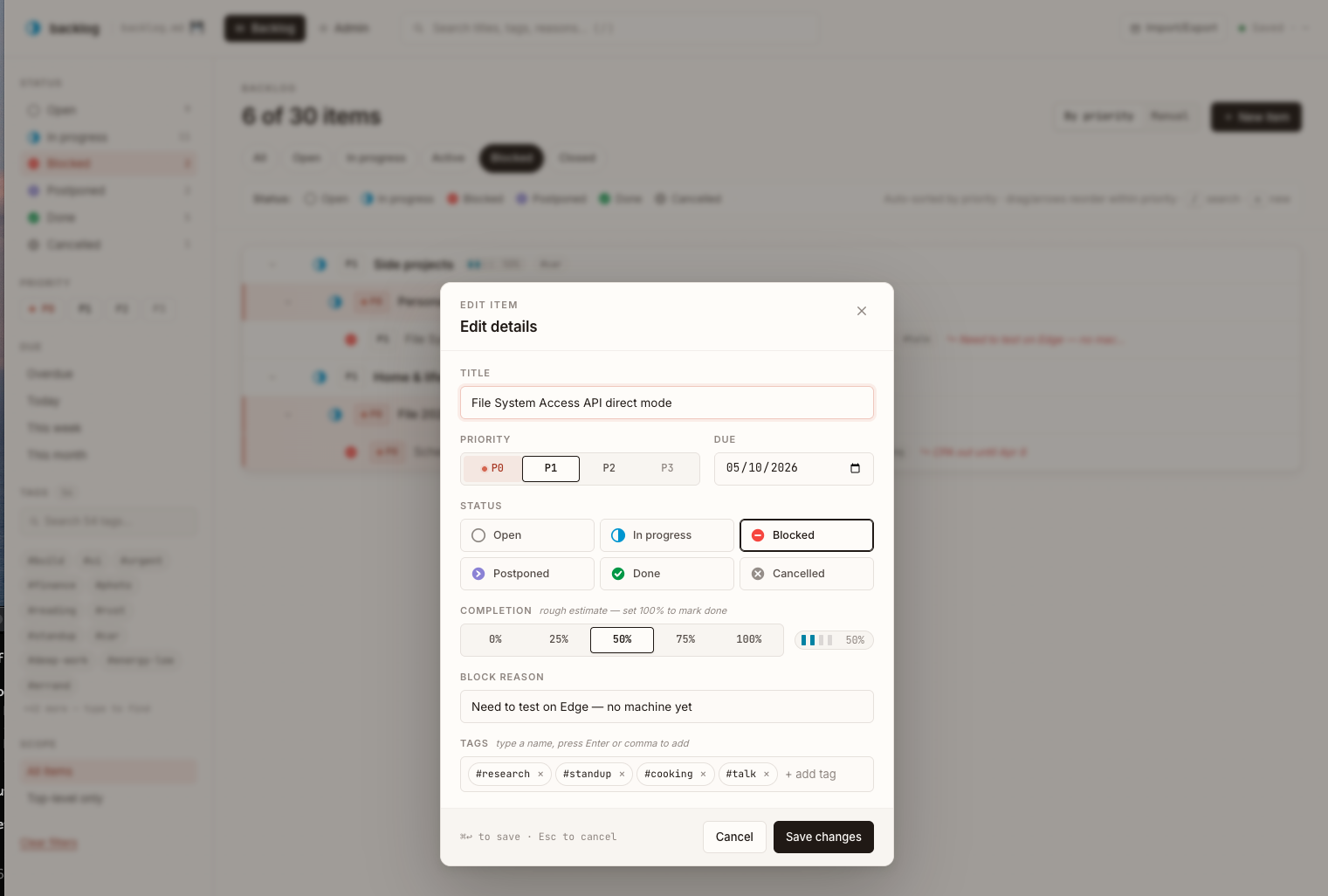 Edit existing task